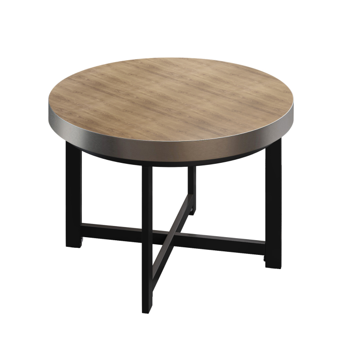 BO | Bistro Tisch | Ø60xH54cm | 50mm | Edelstahl Rand | Eiche/ Schwarz