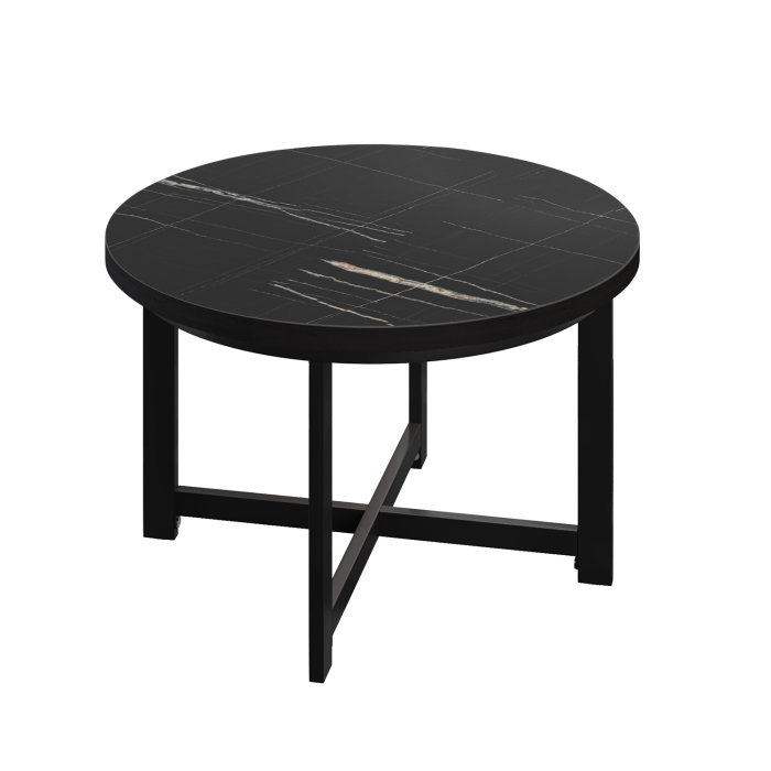 BO | Bistro Tisch | Ø60xH52cm | 25mm | Schwarzer Rand | Schwarz Marmor/ Schwarz