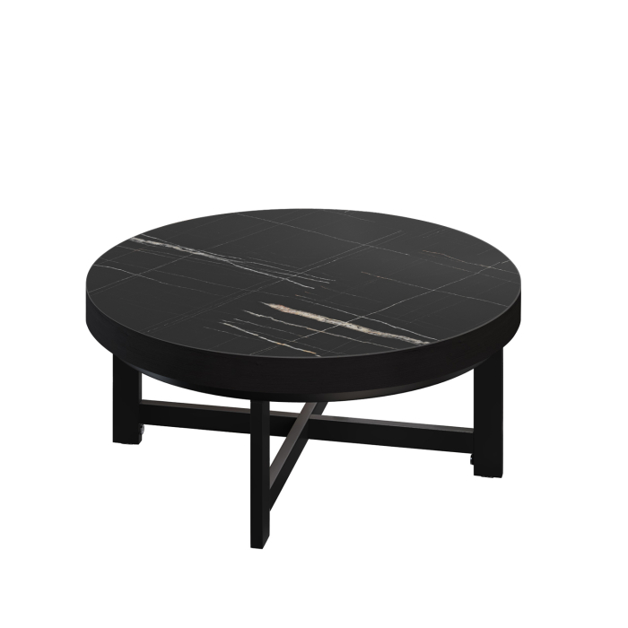 BO | Bistro Lounge Bord | Ø60xH34cm | 50mm | Svart Marmor/ Svart