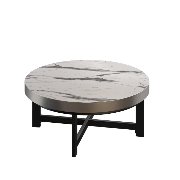 BO | Bistro Lounge Bord | Ø60xH34cm | 50mm | Vit Marmor/ Svart