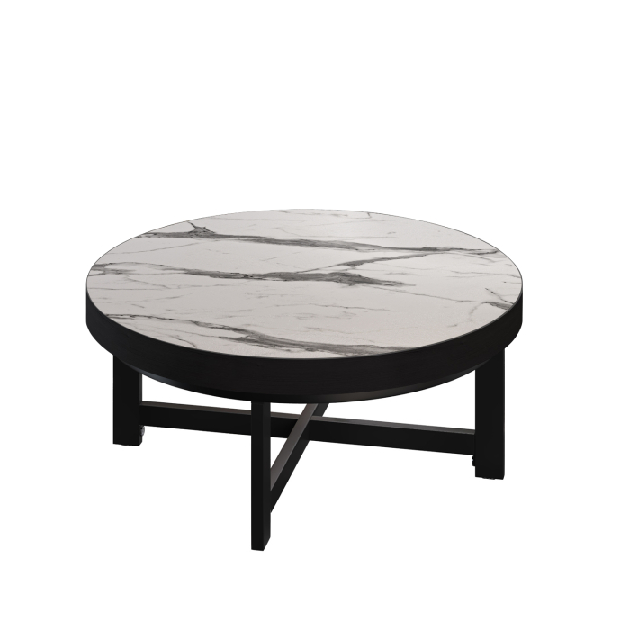 BO | Bistro Lounge Bord | Ø60xH34cm | 50mm | Vit Marmor/ Svart