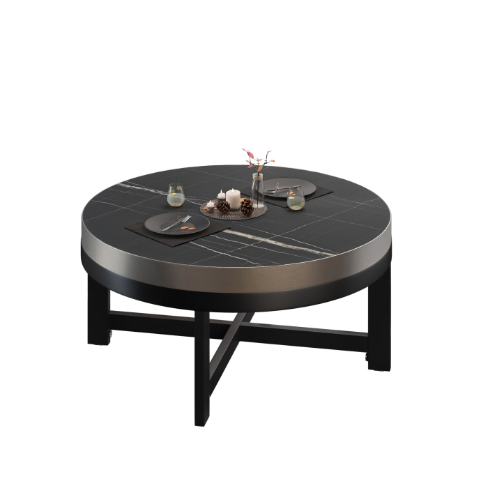 BO | Bistro Lounge Bord | Ø80xH34cm | 50mm | Svart Marmor/ Svart