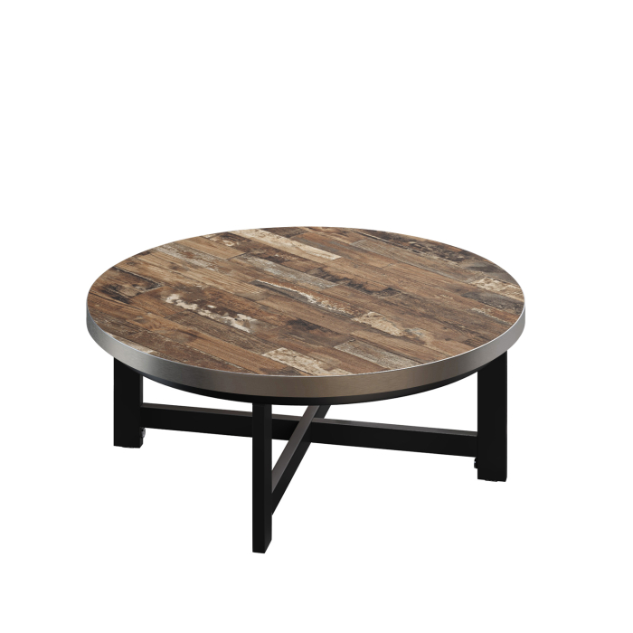 BO | Bistro Lounge Tisch | Ø80xH32cm | 25mm | Edelstahl Rand | Vintage Old/ Schwarz