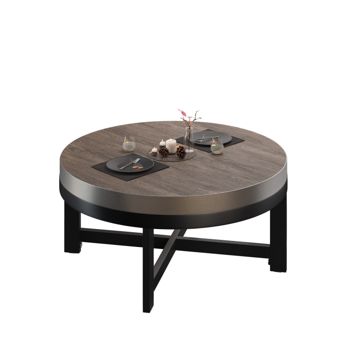 BO | Bistro Lounge Tisch | Ø80xH34cm | 50mm | Edelstahl Rand | Light Wenge/ Schwarz