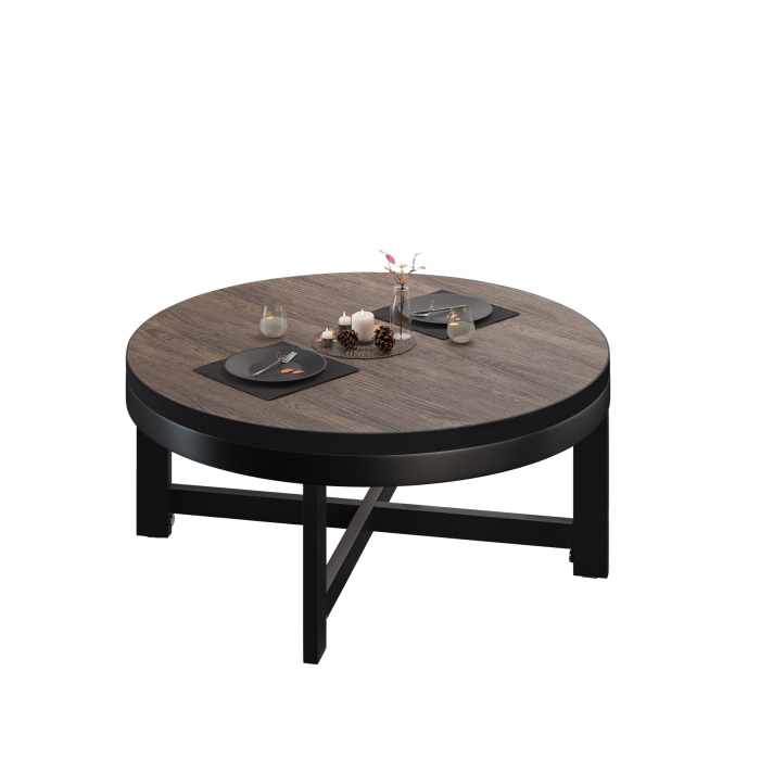 BO | Bistro Loungetafel | Ø70xH32cm | 25mm | Licht Wengé/Zwart