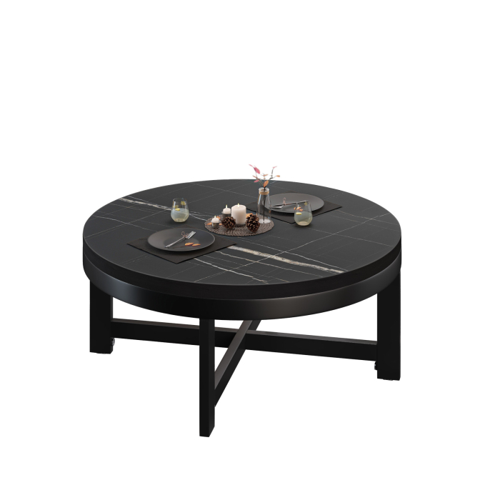 BO | Bistro Loungetafel | Ø70xH32cm | 25mm | Zwart Marmer/Zwart