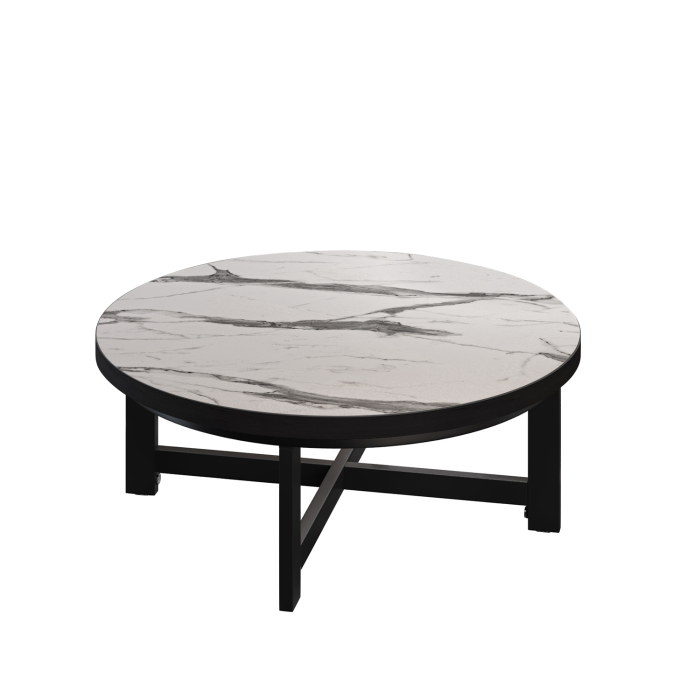 BO | Bistro salongbord | Ø60xH32cm | 25 mm | Hvit marmor/svart