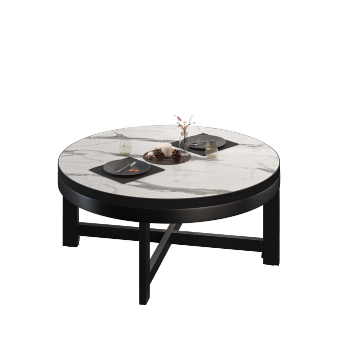 BO | Mesa Bistro Lounge | Ø70xH32cm | 25mm | Mármol Blanco/ Negro