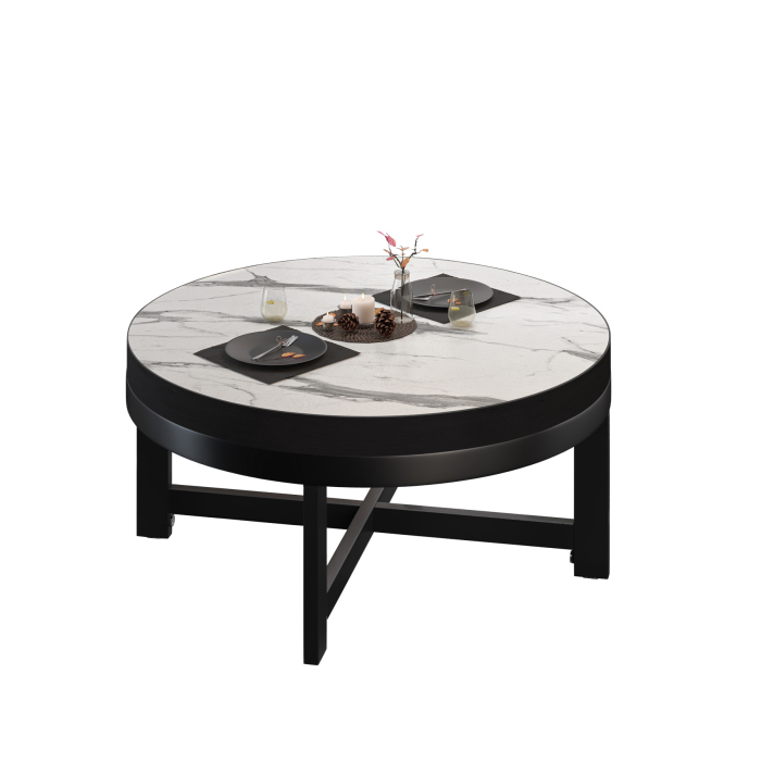 BO | Mesa Bistro Lounge | Ø70xH34cm | 50mm | Mármol Blanco/ Negro