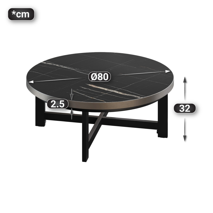 BO | Bistro Lounge Table | Ø80xH32cm | 25mm | Sort Marmor/ Sort