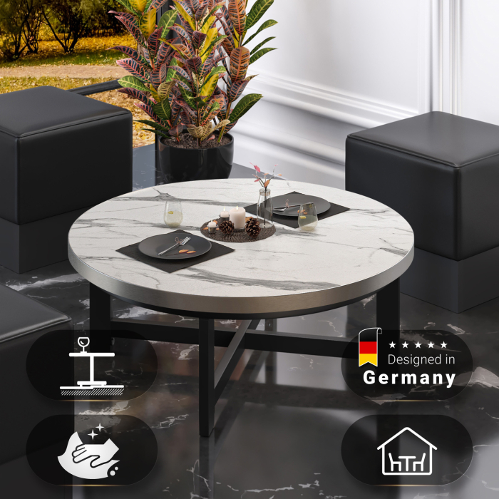 BO | Bistro Lounge Table | Ø80xH32cm | 25mm | Hvid Marmor/ Sort BO | Bistro Lounge Table | Ø80xH32cm | 25mm | Hvid Marmor/ Sort