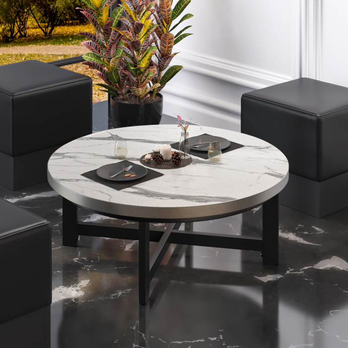 BO | Bistro Lounge Table | Ø80xH32cm | 25mm | Hvid Marmor/ Sort BO | Bistro Lounge Table | Ø80xH32cm | 25mm | Hvid Marmor/ Sort