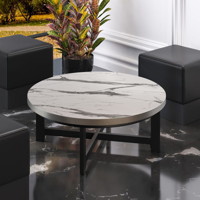 BO | Bistro Lounge Table | Ø80xH32cm | 25mm | Hvid Marmor/ Sort BO | Bistro Lounge Table | Ø80xH32cm | 25mm | Hvid Marmor/ Sort