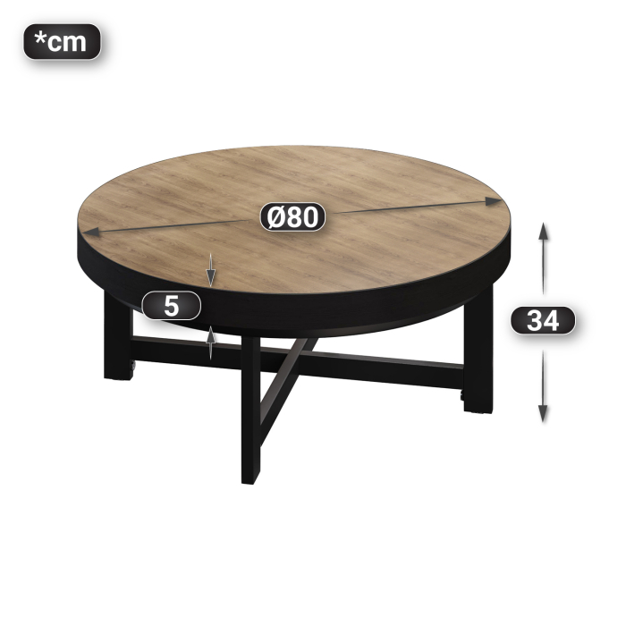 BO | Bistro salongbord | Ø80xH34cm | 50 mm | Eik/Sort BO | Bistro salongbord | Ø80xH34cm | 50 mm | Eik/Sort