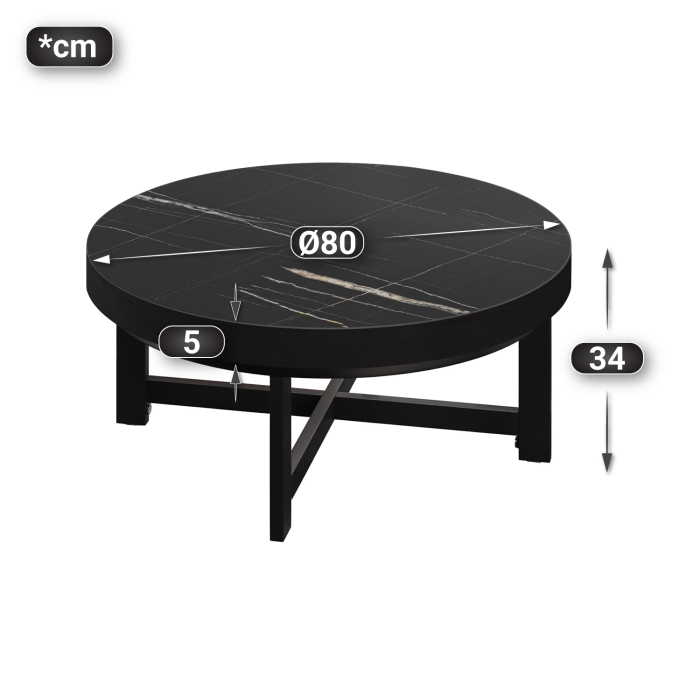 BO | Bistro Lounge Table | Ø80xH34cm | 50mm | Sort Marmor/ Sort