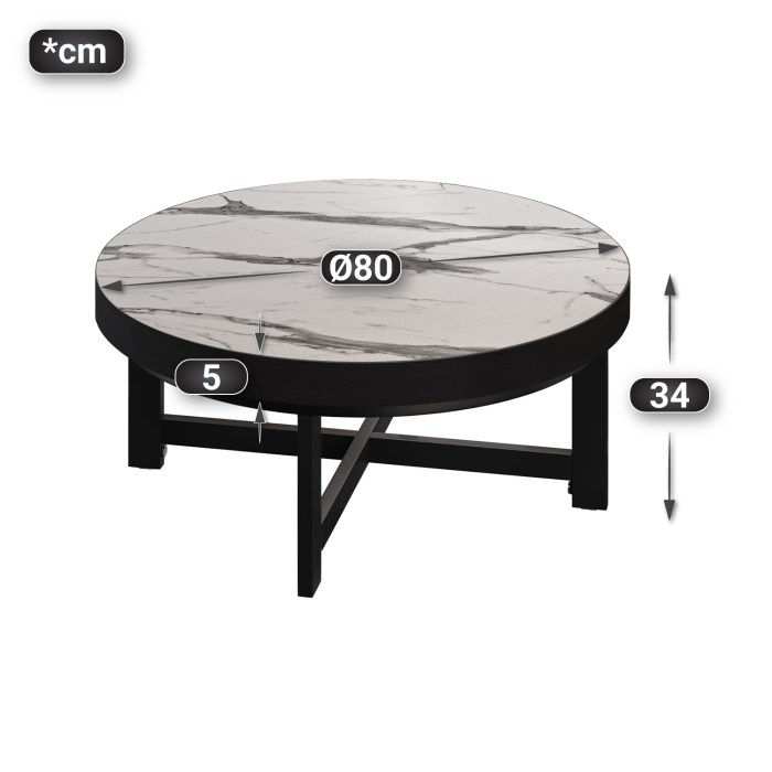 BO | Bistro Lounge Table | Ø80xH34cm | 50mm | Hvid Marmor/ Sort BO | Bistro Lounge Table | Ø80xH34cm | 50mm | Hvid Marmor/ Sort