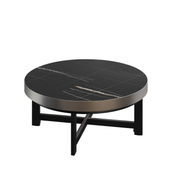 BO | Bistro Lounge Tisch | Ø60xH34cm | 50mm | Edelstahl Rand | Schwarz Marmor/ Schwarz