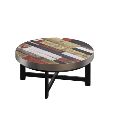 BO | Bistro Lounge Tisch | Ø60xH34cm | 50mm | Edelstahl Rand | Vintage Bunt/ Schwarz