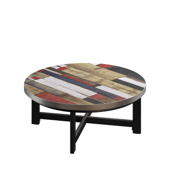 BO | Bistro Lounge Tisch | Ø80xH32cm | 25mm | Edelstahl Rand | Vintage Bunt/ Schwarz