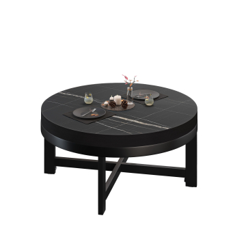 BO | Bistro Loungetafel | Ø70xH34cm | 50mm | Zwart Marmer/Zwart