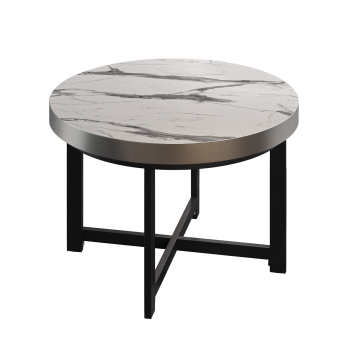 BO | Bistro Tisch | Ø60xH54cm | 50mm | Edelstahl Rand | Weiß Marmor/ Schwarz