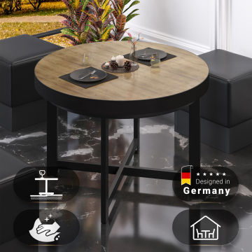 BO | Bistro Tisch | Ø60xH54cm | 50mm | Schwarzer Rand | Eiche/ Schwarz