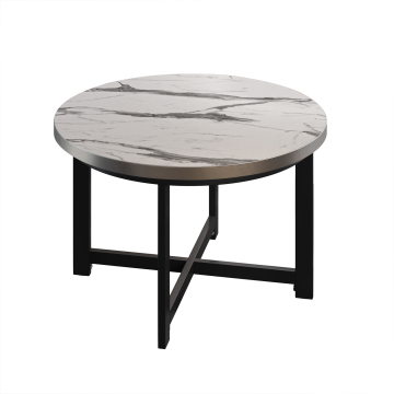BO | Bistro Tisch | Ø70xH52cm | 25mm | Edelstahl Rand | Weiß Marmor/ Schwarz