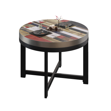 BO | Bistro Tisch | Ø70xH54cm | 50mm | Edelstahl Rand | Vintage Bunt/ Schwarz