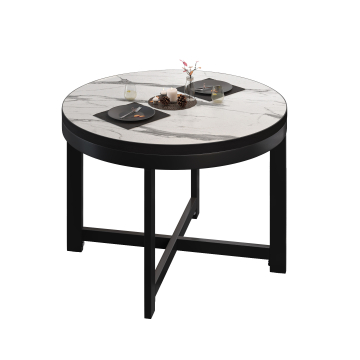 BO | Table Bistro | Ø70xH52cm | 25mm | Blanc Marbre/ Noir