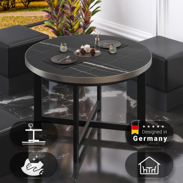 BO | Bistro Tisch | Ø60xH52cm | 25mm | Edelstahl Rand | Schwarz Marmor/ Schwarz