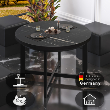 BO | Bistro Tisch | Ø60xH52cm | 25mm | Schwarzer Rand | Schwarz Marmor/ Schwarz