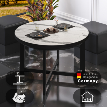 BO | Bistro Tisch | Ø60xH52cm | 25mm | Schwarzer Rand | Weiß Marmor/ Schwarz