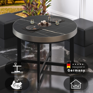 BO | Bistro Tisch | Ø60xH54cm | 50mm | Edelstahl Rand | Schwarz Marmor/ Schwarz