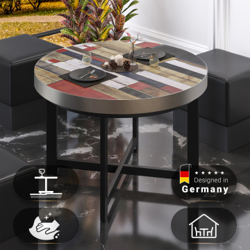 BO | Bistro Tisch | Ø60xH54cm | 50mm | Edelstahl Rand | Vintage Bunt/ Schwarz