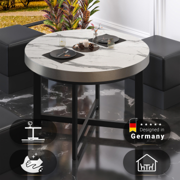 BO | Bistro Tisch | Ø60xH54cm | 50mm | Edelstahl Rand | Weiß Marmor/ Schwarz