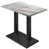 BPA | Table haute de bistro | 130 x 80 x 112 cm | Bord en acier inoxydable | Rectangulaire | Marbre blanc / Noir