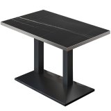 BPA | Table de bistrot | 110 x 60 x 78,5 cm | Rectangulaire | Bord en acier inoxydable | Marbre noir / Noir