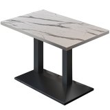 BPA | Table de bistro | 110 x 60 x 78,5 cm | Rectangulaire | Bord en acier inoxydable | Marbre blanc / Noir