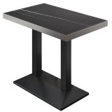BPA | Mesa alta de bistró | 110 x 60 x 114 cm | Borde de acero inoxidable | Rectangular | Mármol negro / Negro