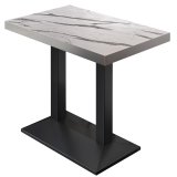BPA | Mesa alta para bistró | 130 x 80 x 114 cm | Borde de acero inoxidable | Rectangular | Mármol blanco / Negro