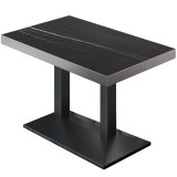 BPA | Bistro Table | 47 x 27.5 x 32 inches | Rectangular | Stainless Steel Edge | Black Marble/ Black