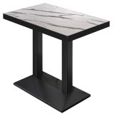 BPA | Bistro Stehtisch | 130 x 80 x 114 cm | Schwarzer Rand | Rechteckig | Weiß Marmor / Schwarz