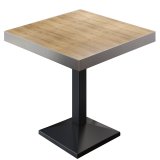 BPA | Mesa de bistró | Cuadrada | Borde de acero inoxidable | 70 x 70 x 81 cm | Roble / Negro