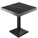 BPA | Bistro Tisch | Quadratisch | Edelstahl Rand | 70 x 70 x 81 cm | Schwarz Marmor / Schwarz