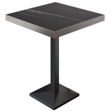 BPA | Bistro Sta tafel | 80 x 80 x 114 cm | RVS Rand | Vierkant | Zwart marmer / Zwart