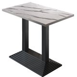 BPY | Bistro Stehtisch | 130 x 80 x 112 cm | Edelstahl Rand | Rechteckig | Weiß Marmor / Schwarz
