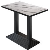 BPY | Bistro Stehtisch | 110 x 60 x 112 cm | Schwarzer Rand | Rechteckig | Weiß Marmor / Schwarz