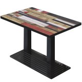 BPY | Bistro Tisch | 110 x 60 x 78,5 cm | Quadratisch | Schwarzer Rand | Vintage Bunt / Schwarz