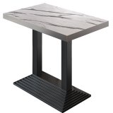 BPY | Mesa alta tipo bistró | 130 x 80 x 114 cm | Borde de acero inoxidable | Rectangular | Mármol blanco / Negro
