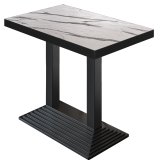 BPY | Table haute de bistro | 130 x 80 x 114 cm | Bord noir | Rectangulaire | Marbre blanc / Noir